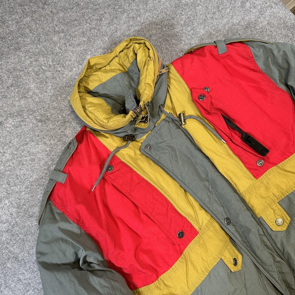 Vintage Triple FAT Goose Jacket Mens Small Colorblock Red Yellow Green Down 90s - Picture 1 of 11